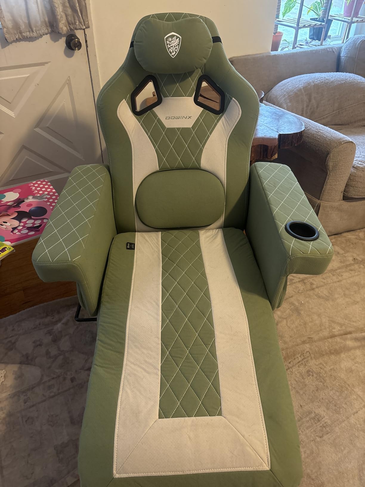 Dowinx Gaming Recliner Chair No Wheels with Footrest Shtasu Massage Lumbar | Racing Style Ergonomic High Back Recliner Heavy Duty with Wider Backrest Thick Cushion for Home Long Gaming Session Green customer photo 1