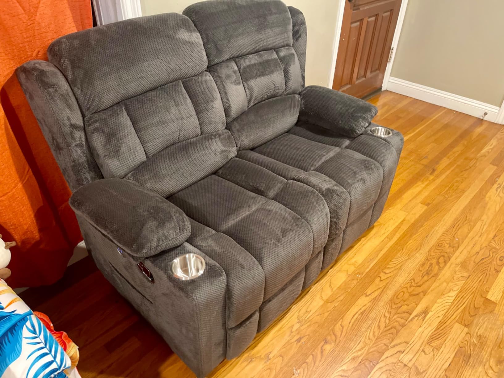 Loveseat Recliner Sofa, 3 Seater Minimalist Style Reclining Loveseat with Flip Back Console, USB Charge Ports, Cup Holders, Recliner Love Seat Couches for Living Room, RV, Gray customer photo 1