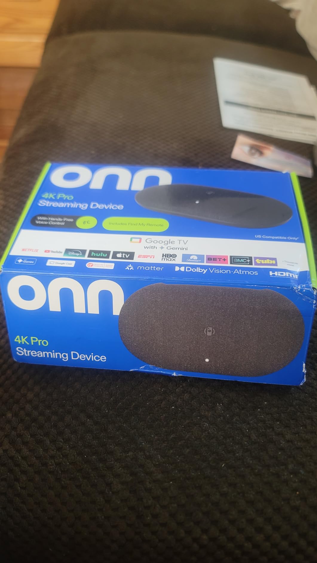 onn 4K Pro Streaming Device, Google TV with Gemini - Ultra-Fast Streaming, Stunning 4K UHD, 32GB Storage, 3GB RAM, Dolby Vision & Atmos, Find My Remote with Backlight, Ethernet Port customer photo 1