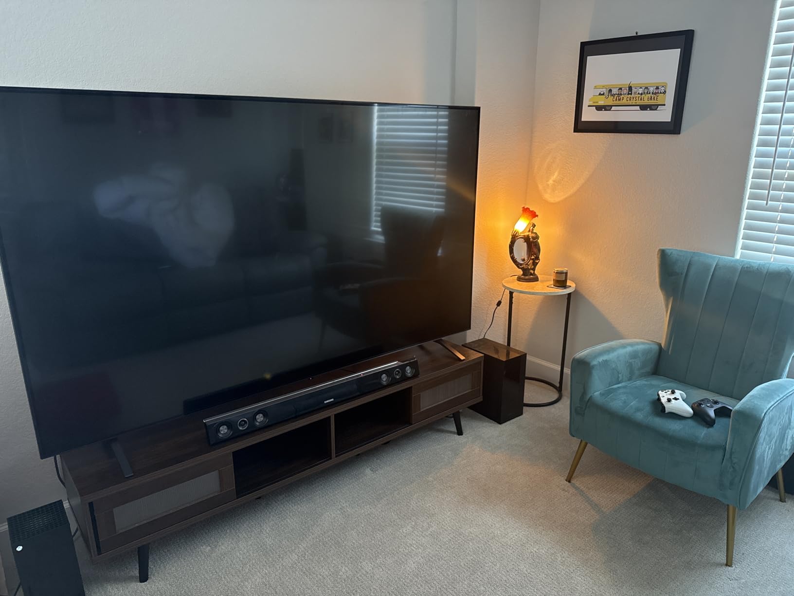 Bestier Mid Century Modern TV Stand for 75 inch TV, LED Entertainment Center with Storage and Sliding Doors, Low Profile TV Consoles for Living Room, Embossed Black customer photo 1