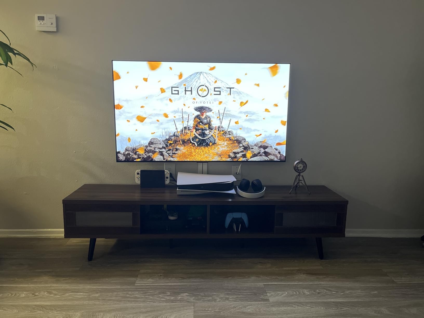 Bestier Mid Century Modern TV Stand for 75 inch TV, LED Entertainment Center with Storage and Sliding Doors, Low Profile TV Consoles for Living Room, Embossed Black customer photo 2
