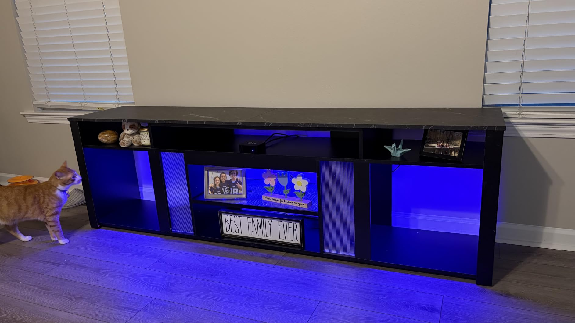 Bestier 80 Inch TV Stand for 85 Inch TVs, Modern Open Entertainment Center with LED Lights & Adjustable Shelves, Media Console for Gaming Setup and Home Theater (Black Marble) customer photo 1