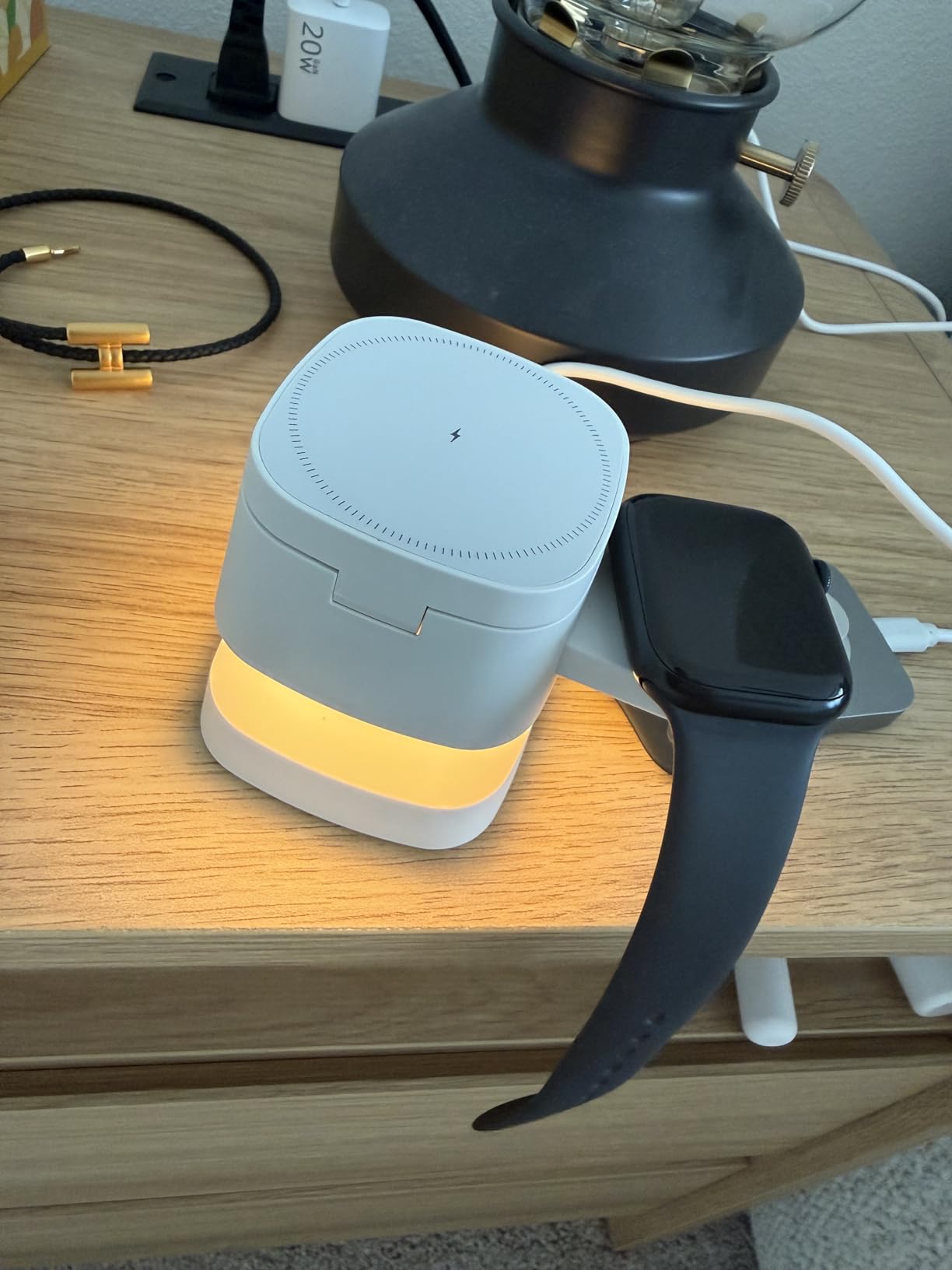 4-in-1 Wireless Charging Station, 15W Fast Charging with Adjustable Night Light, Multi Device Charging Station, Compatible with iPhone 15/14/13/12 Series, Apple Watch, AirPods - Black customer photo 1