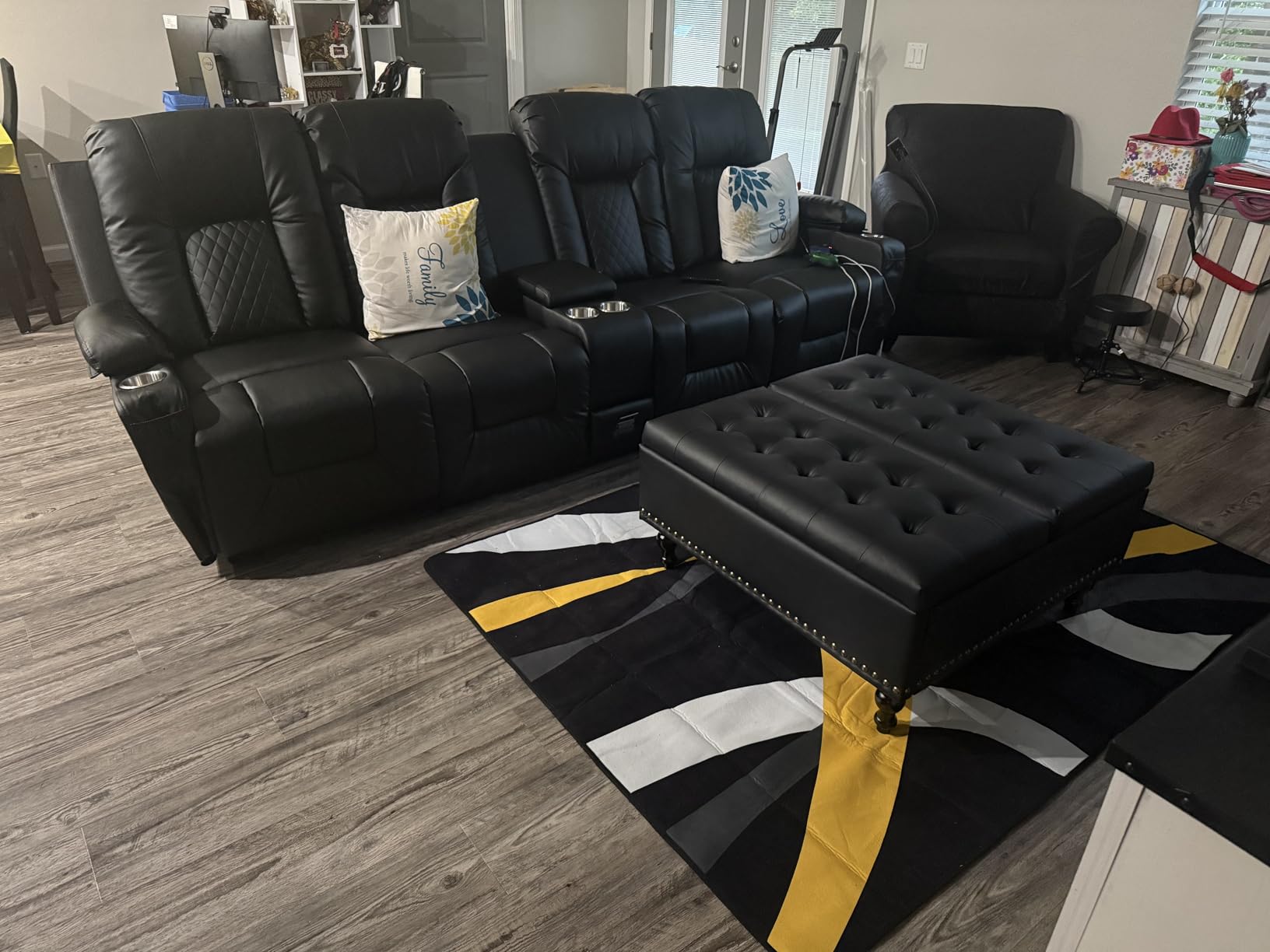 Recliner Sofa Set, Loveseat Recliner Couch and Recliner Chair with Heat & Massage, Home Theater Seating with Console, Drawer, USB Ports & Phone Holders, Reclining Loveseat for Movie Theater customer photo 1
