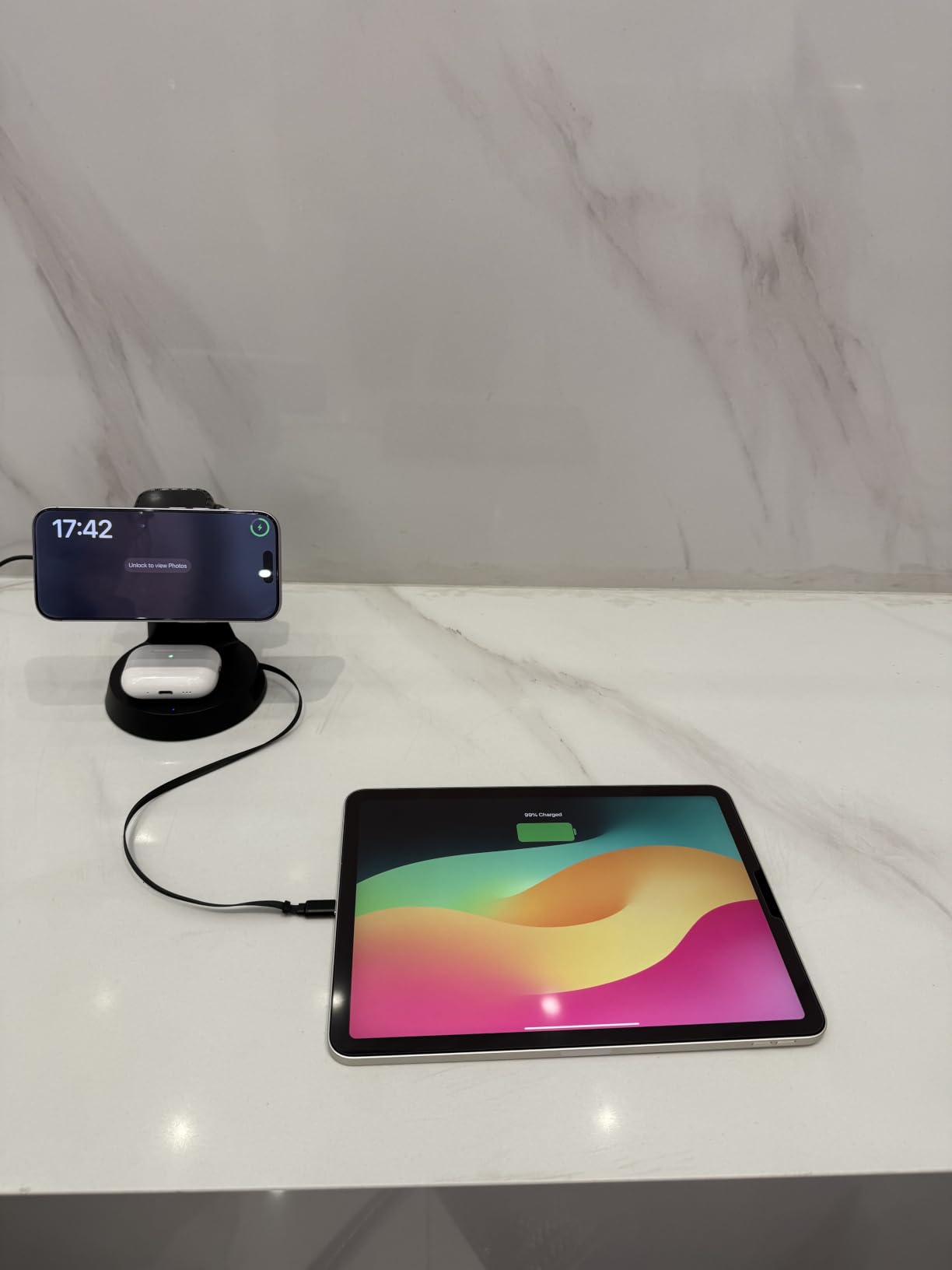 Meifigno 4 in 1 Magnetic Wireless Charger with 20W Fast Retractable Cable | Compatible with MagSafe Charging Station, for Multiple Apple Devices, with PD45W Adapter, for iPhone 17/ 16/ iWatch/ Earbuds customer photo 1