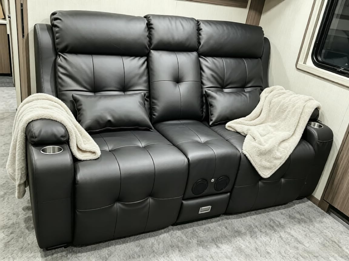 Power Reclining Loveseat Sofa with Console, Wall Hugger RV Recliner Couch, Home Theater Seating with Heating & Massage, Bluetooth Speaker, LED Light, USB & Type-C Ports, Storage Armrests customer photo 2