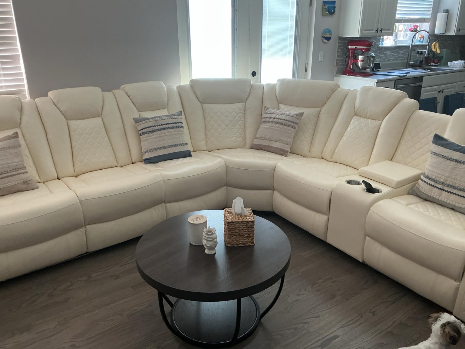 Power Reclining Sectional Sofa Set with Speakers, L-Shaped Sectional Couch | Sanded Leather Recliner Sectional Couch with USB Ports, Cup Holders & Storage, Living Room Furniture Set customer photo 1
