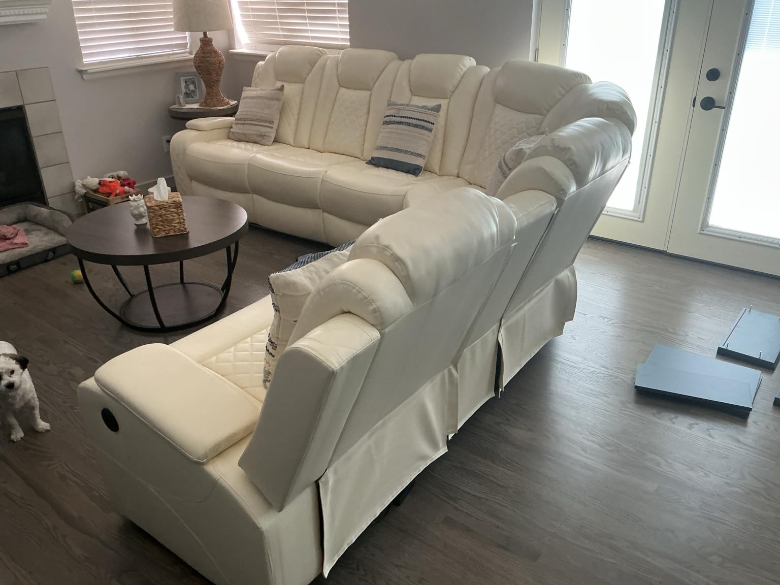 Power Reclining Sectional Sofa Set with Speakers, L-Shaped Sectional Couch | Sanded Leather Recliner Sectional Couch with USB Ports, Cup Holders & Storage, Living Room Furniture Set customer photo 2