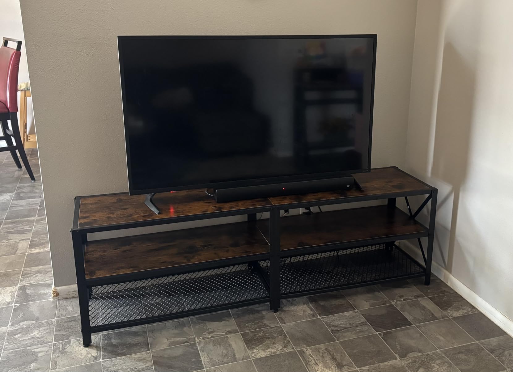 VASAGLE TV Stand for 80-Inch TVs, Mid Century Entertainment Center with Storage, Fluted Sliding Doors, Media Console Table for Living Room, Bedroom, Chestnut Walnut ULTV634K101 customer photo 2