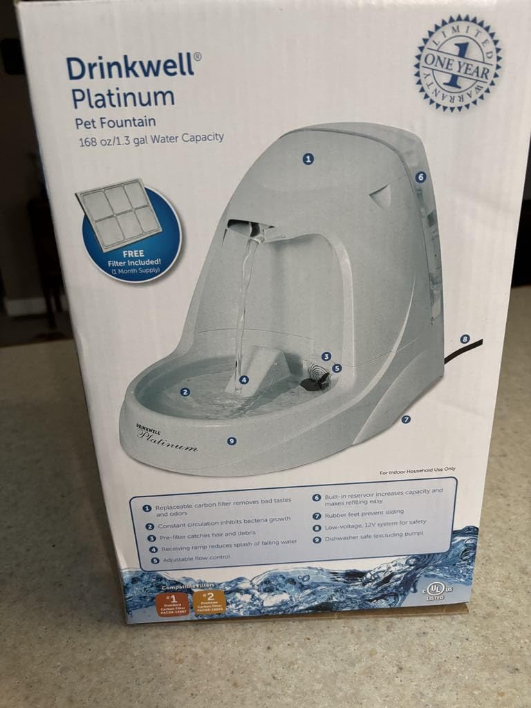 PetSafe Drinkwell Platinum Cat Water Fountain, 168 oz/5L, Grey | Free-Falling Stream Encourages Drinking, Dishwasher Safe, Large Capacity, Includes Replaceable Carbon Filter customer photo 2