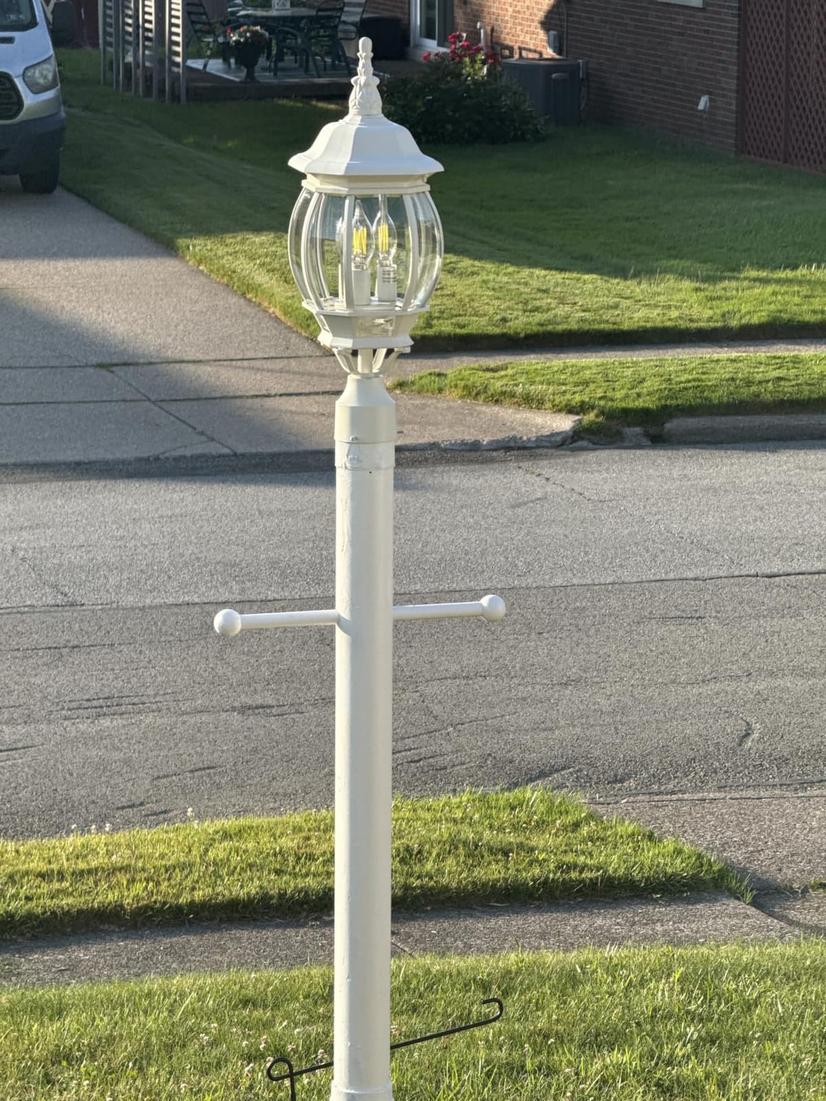 Nuvo 60/899, 3-Light Outdoor Post Lantern, Beveled Glass, Black | Textured black finish, Uses three candelabra bulbs, Wet location rated, Die-cast aluminum, Fits standard post customer photo 2
