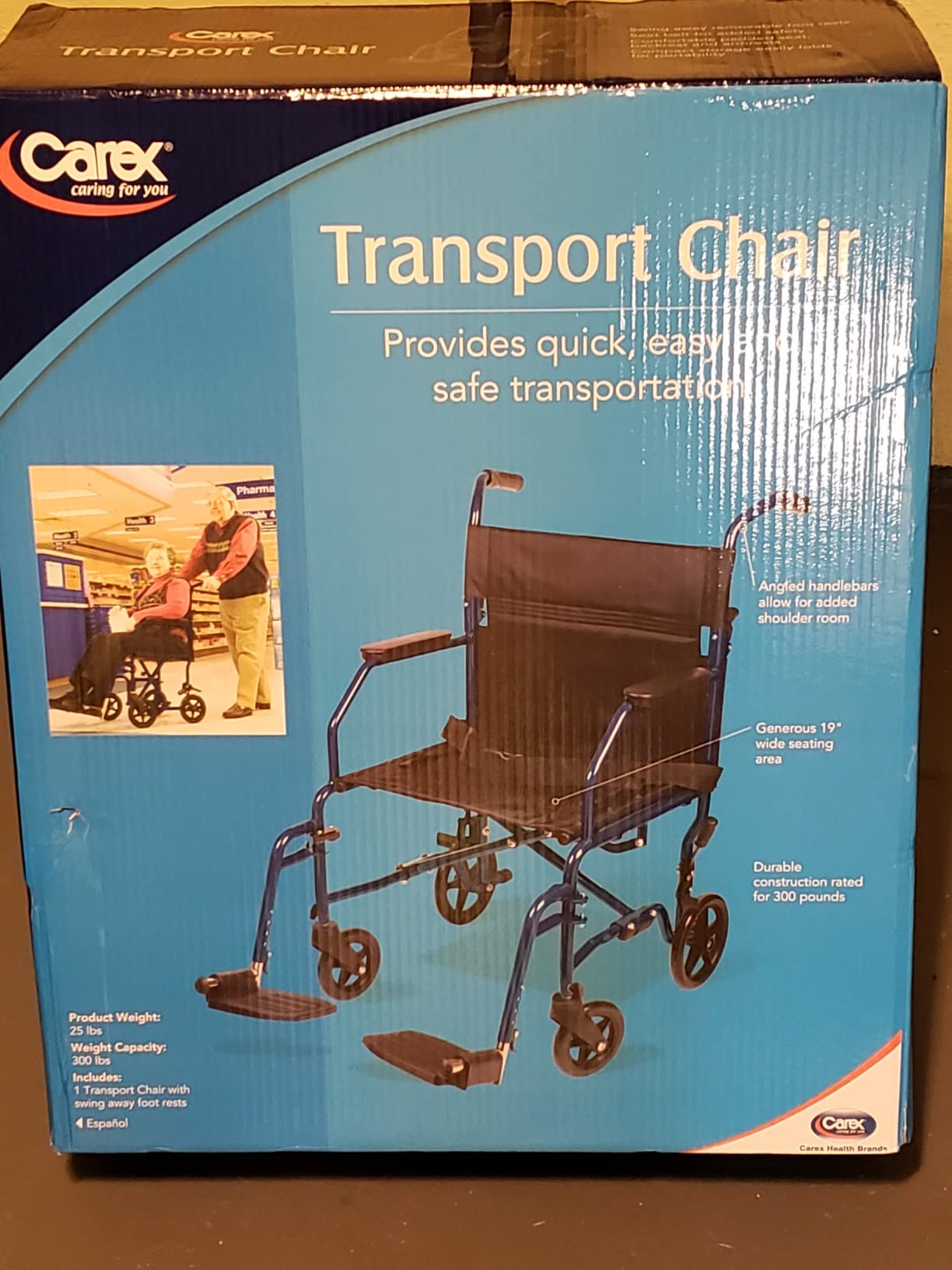 Carex Transport Wheelchair With 19 inch Seat, Folding Transport Chair with Foot Rests, Foldable Lightweight Wheelchair for Storage and Travel customer photo 1