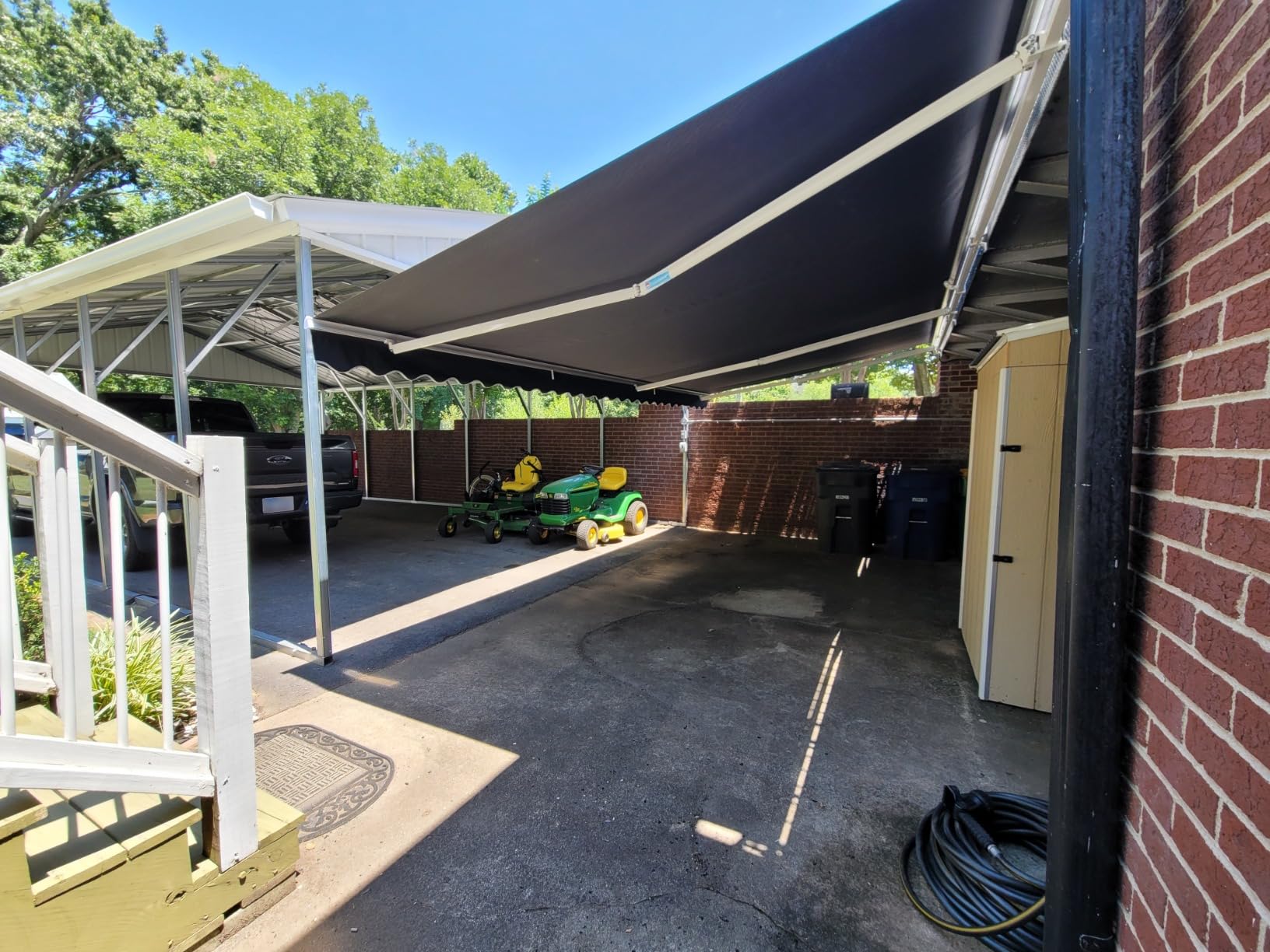 ALEKO Electric Patio Awning Caribbean White Frame 20x10 Desert Sand | Retractable sunshade for decks and balconies, remote-controlled extension, water-resistant fabric, rust-free aluminum frame customer photo 2
