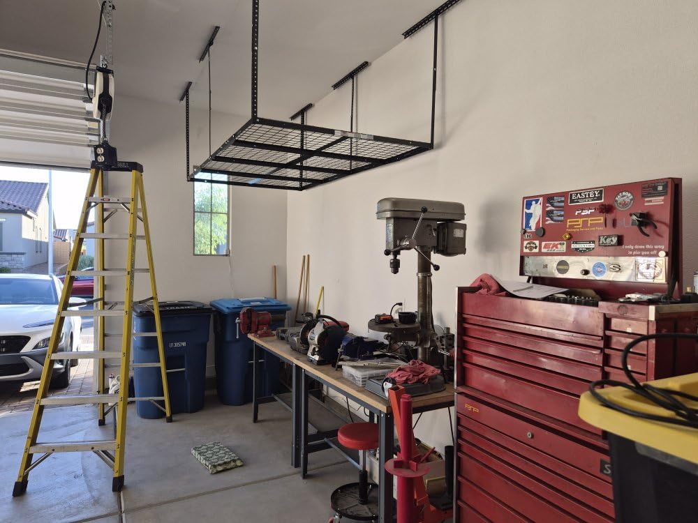 FLEXIMOUNTS 4x8 Overhead Garage Ceiling Storage Rack, Adjustable Organization System, Heavy-Duty Metal Ceiling Racks, 750lbs Weight Capacity, Black, Classic Series customer photo 1