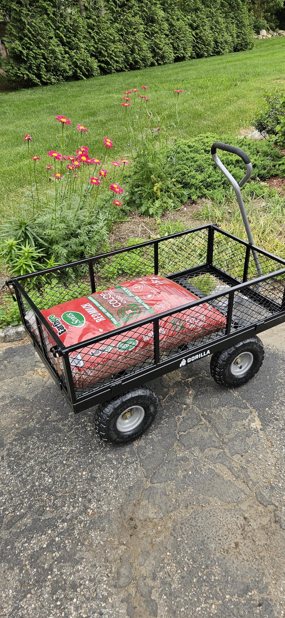 Gorilla Carts 800-Pound Capacity Heavy Duty Steel Mesh Versatile Utility Garden Wagon with Easy Grip Handle for Outdoor Hauling, Red, Model GOR800-COM customer photo 1
