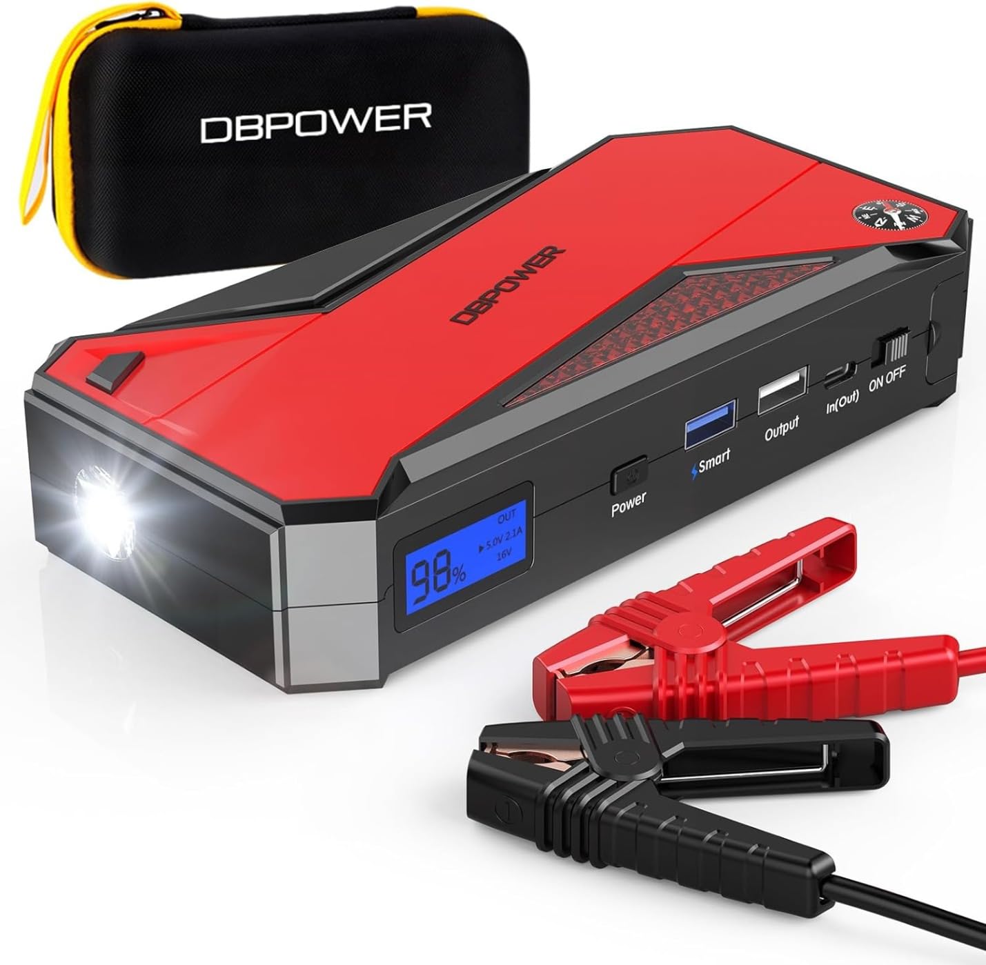 DBPOWER Peak 3000A 18000mAh Portable Car Jump Starter (up to 8.0L Gas, 6.0L Diesel Engine) Battery Booster with Smart Charging Port, Compass, LCD Screen and LED Light (Black/Red) customer photo 2