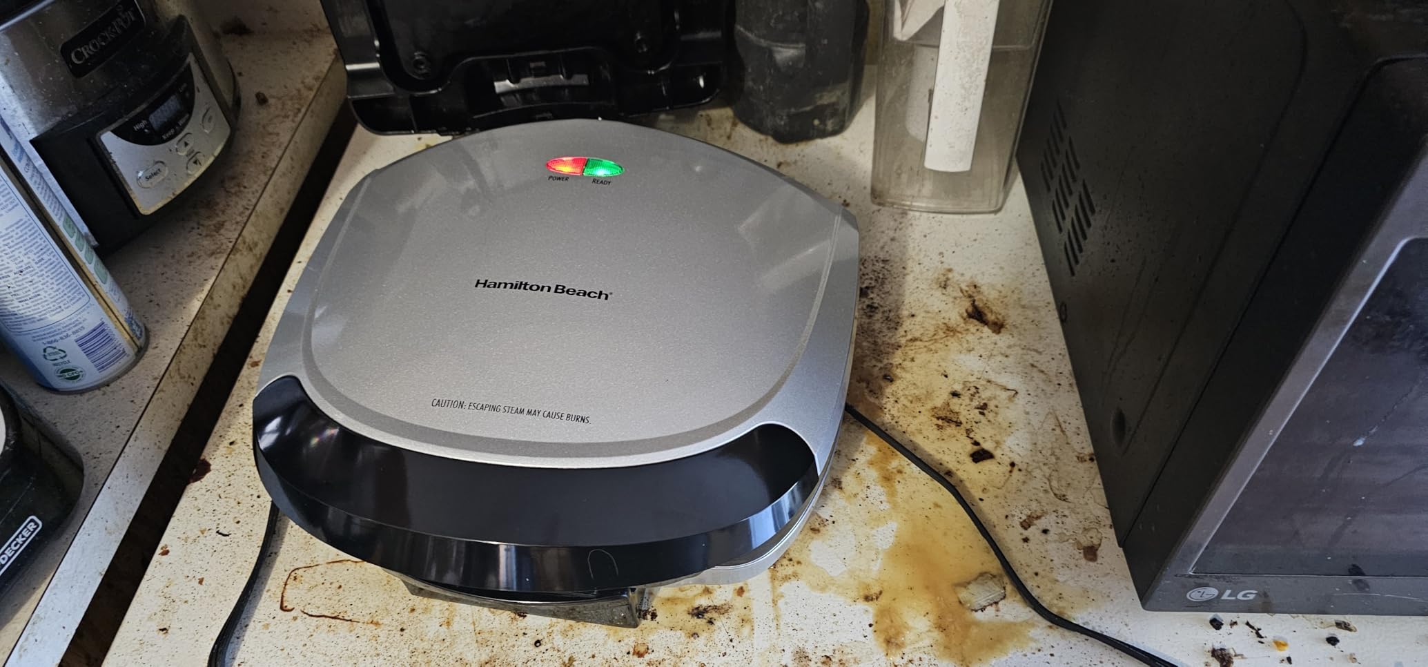 Hamilton Beach Electric Indoor Grill, 6-Serving, Large 90 sq. in. Nonstick Easy Clean Plates, Floating Hinge for Thicker Foods, 1200 Watts, Silver (25371) customer photo 1