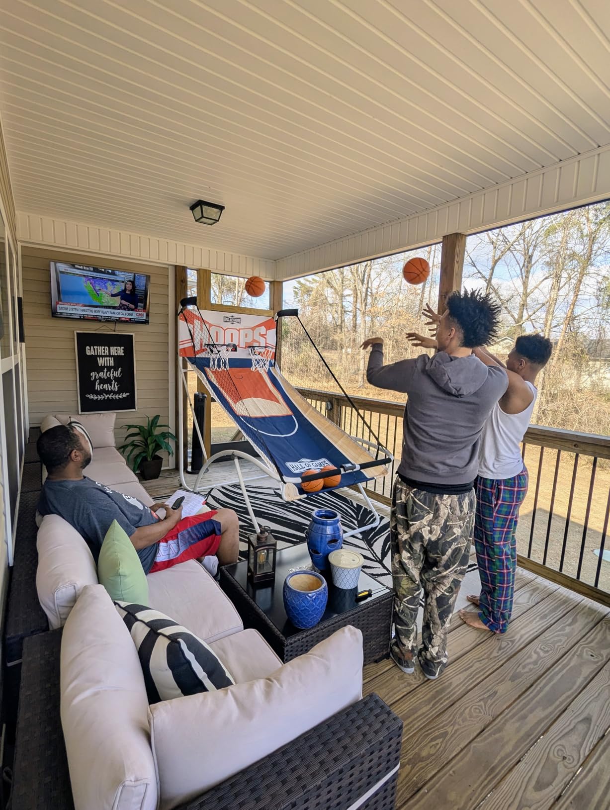 Hall of Games EZ Fold Premium Indoor Arcade Basketball Game with Steel Frame and Polycarbonate Backboard, Dual Shot Electronic Scoring with 6 Size 3 Balls Included, Perfect for Basement Game Rooms customer photo 1