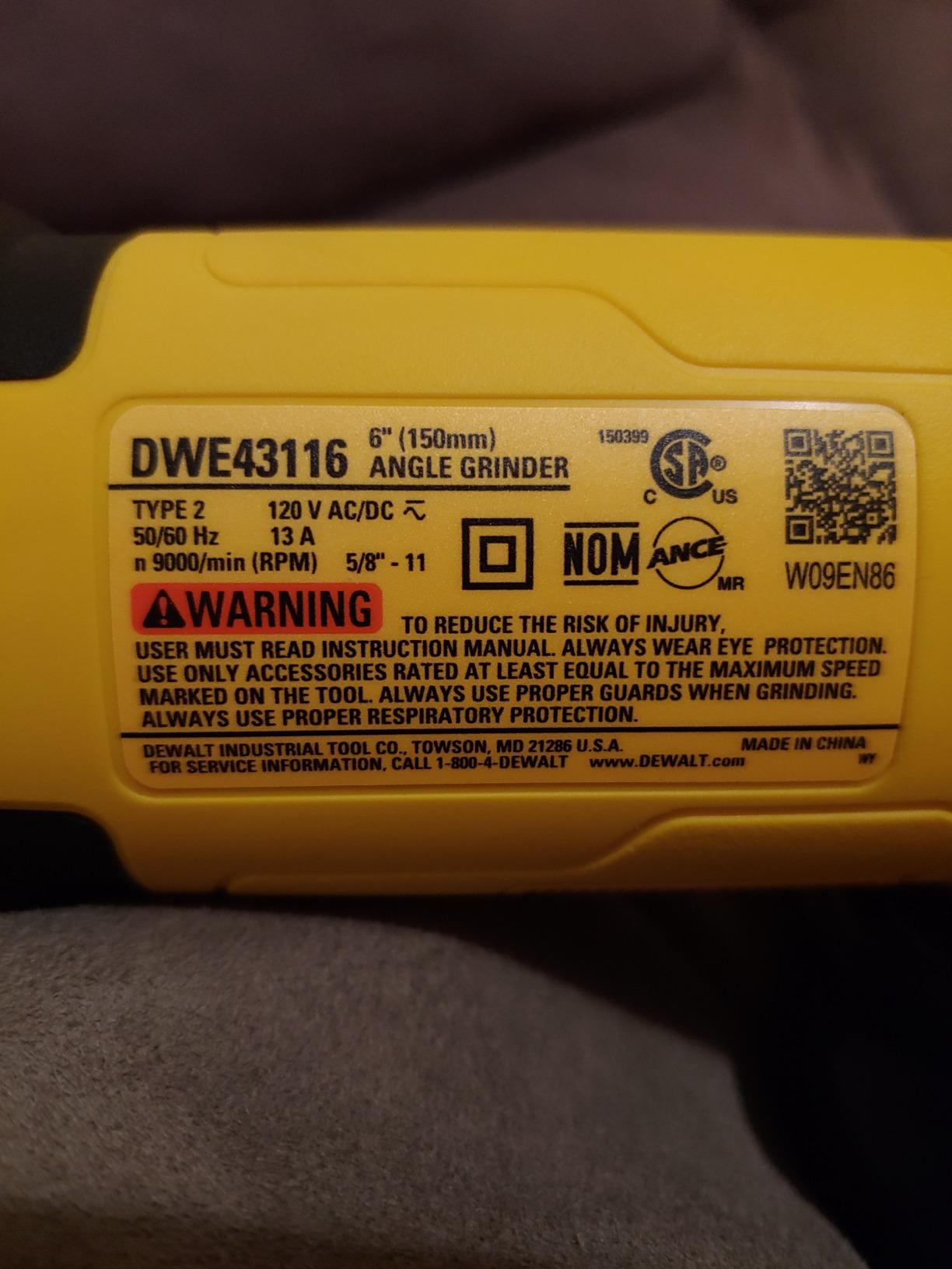 DEWALT Angle Grinder Tool, 4-1/2-Inch to 5-Inch, Trigger Switch (DWE43116) customer photo 1