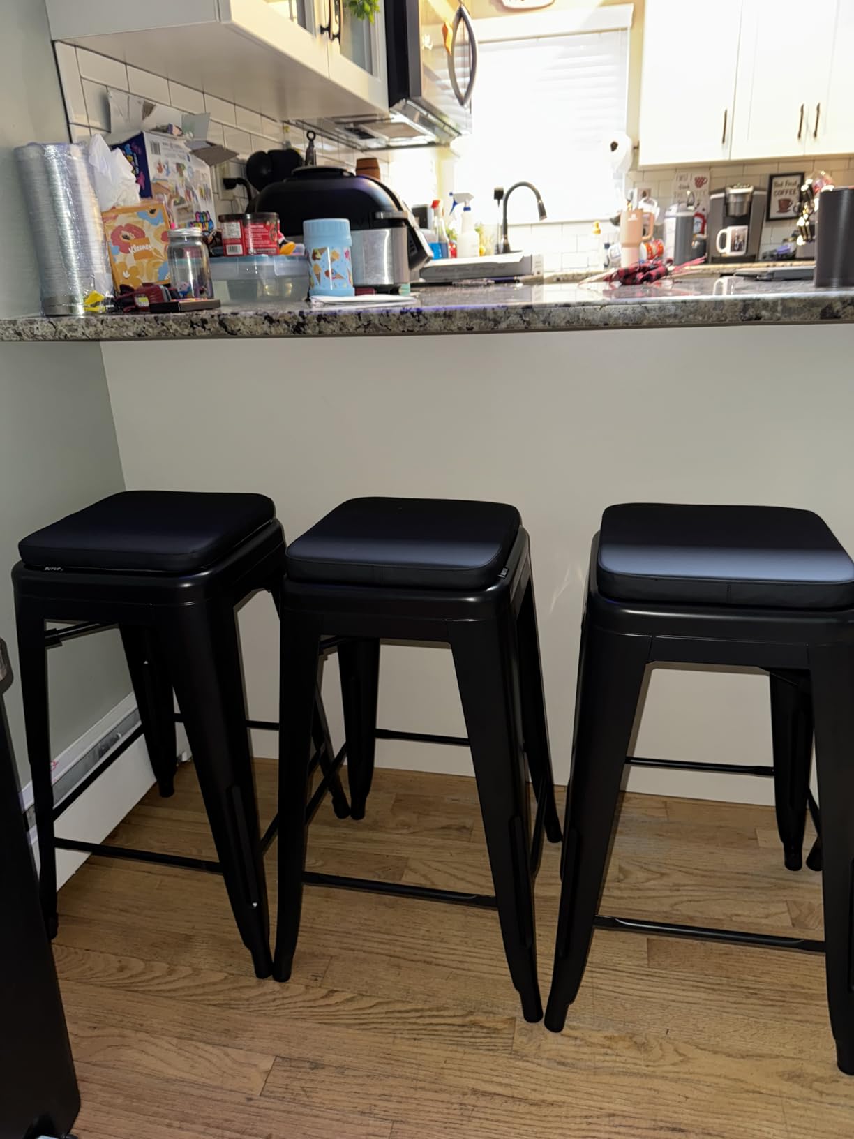 FDW Metal Bar Stools Set of 4 Counter Height Bar Stools 24 Inches Industrial Backless Indoor Outdoor Metal Kitchen Stools (Black) customer photo 2