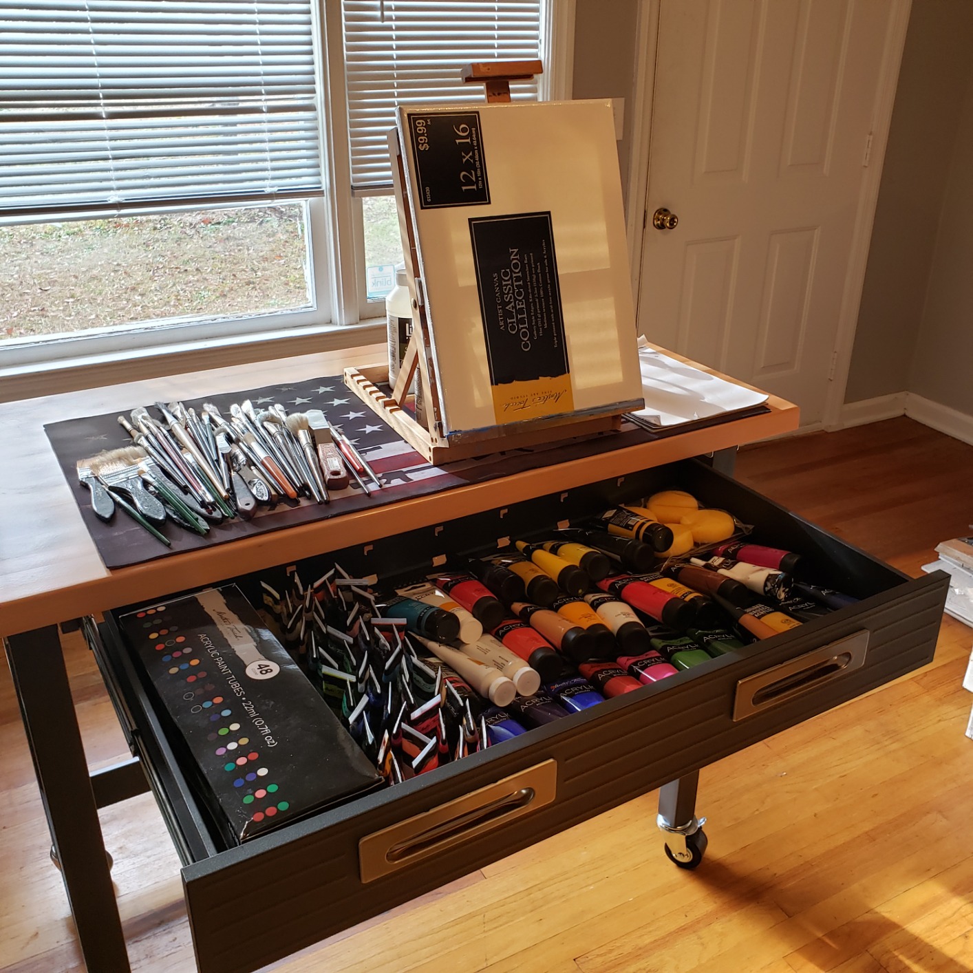 Seville Classics UltraGraphite Wood Top Workbench on Wheels with Sliding Organizer Drawer Table, 48, Graphite customer photo 1