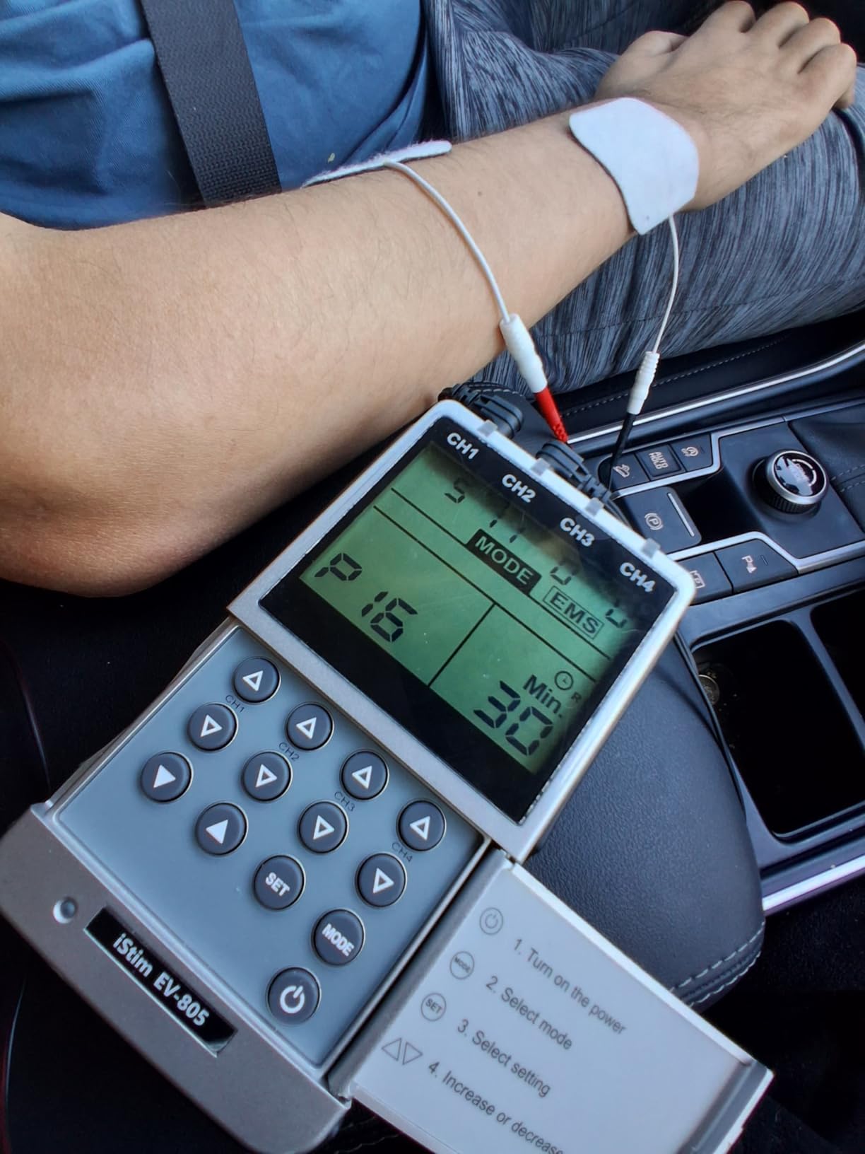 iSTIM EV-805 TENS EMS 4 Channel Rechargeable Combo Machine Unit - Muscle Stimulator + Back Pain Relief and Management- 24 Programs/Backlit (Including Electrodes Pads) customer photo 1