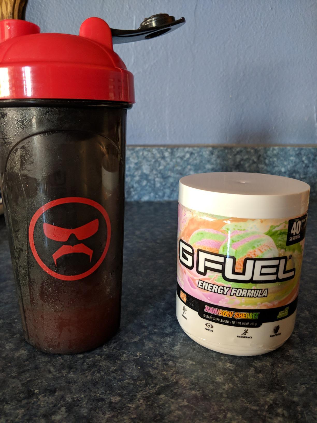 G Fuel Rainbow Sherbet Energy Drink Powder, Pre Workout Caffeine Mix for Gaming, Sugar Free Focus Amino, Vitamin + Antioxidants, 9.9oz (40 Servings) customer photo 2