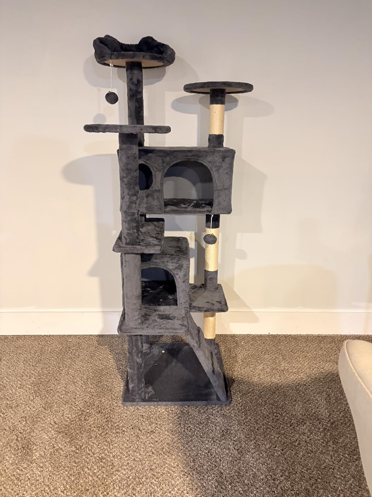 Yaheetech 54in Cat Tree Tower, 2 Caves, Kitten-Ear Perch & Scratching Posts | Multi-level layout, climbing ladder, easy assembly, high pet appeal, total load 66lbs for all indoor cats, dark gray customer photo 1