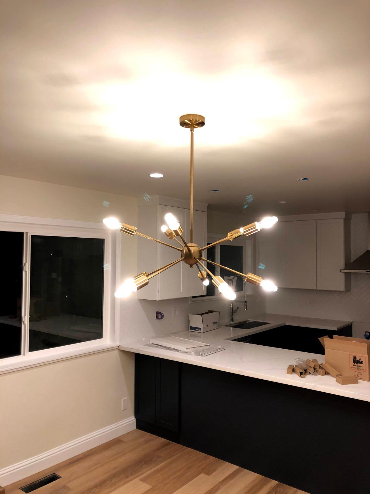 BONLICHT Sputnik Chandelier 10 Light Brushed Brass Mid Century Modern Pendant Lighting Gold Industrial Vintage Flush Mount Sputnik Ceiling Light Fixture UL Listed customer photo 2