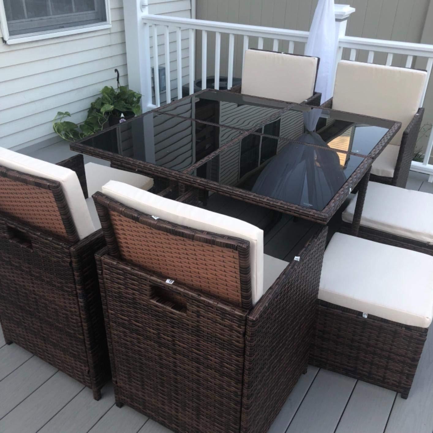 Devoko 9 Pieces Patio Dining Sets Outdoor Space Saving Furniture Sets, Beige | Patio Conversation Set Rattan Chairs with Glass Table Cushioned Seating and Back Sectional Sofa customer photo 1