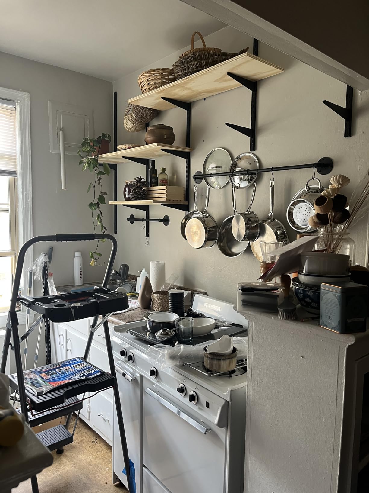 OROPY 38'' Pot Rack Wall Mounted, Iron Pipe Hanging Pot Rack, 14 S Hooks | Industrial Utensils Kitchen Hanging Rail, Pot and Pan Organizer, Pot Lid Organizer, Black customer photo 1