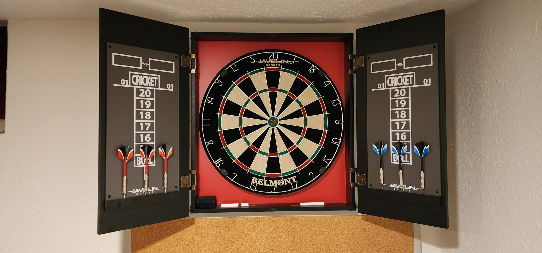 EastPoint Belmont Dart Board Cabinet, 6 Steel Tip Darts, Game Room Decor customer photo 1