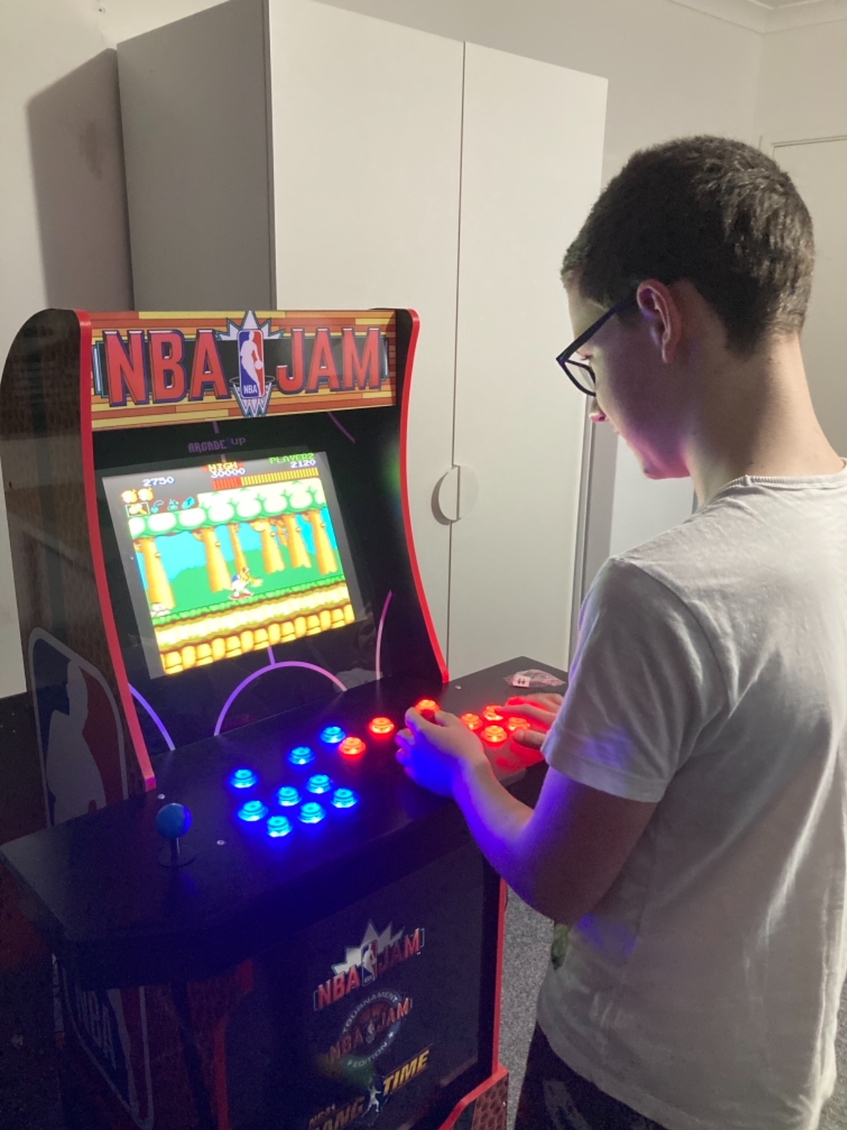 Qenker 2-Player LED Arcade DIY Kit for USB MAME PC Game DIY & Raspberry Pi Retro Controller DIY Including 2X Arcade Joystick, 20x LED Arcade Buttons, 2X Zero Delay USB Encoder (Blue & Red) customer photo 1