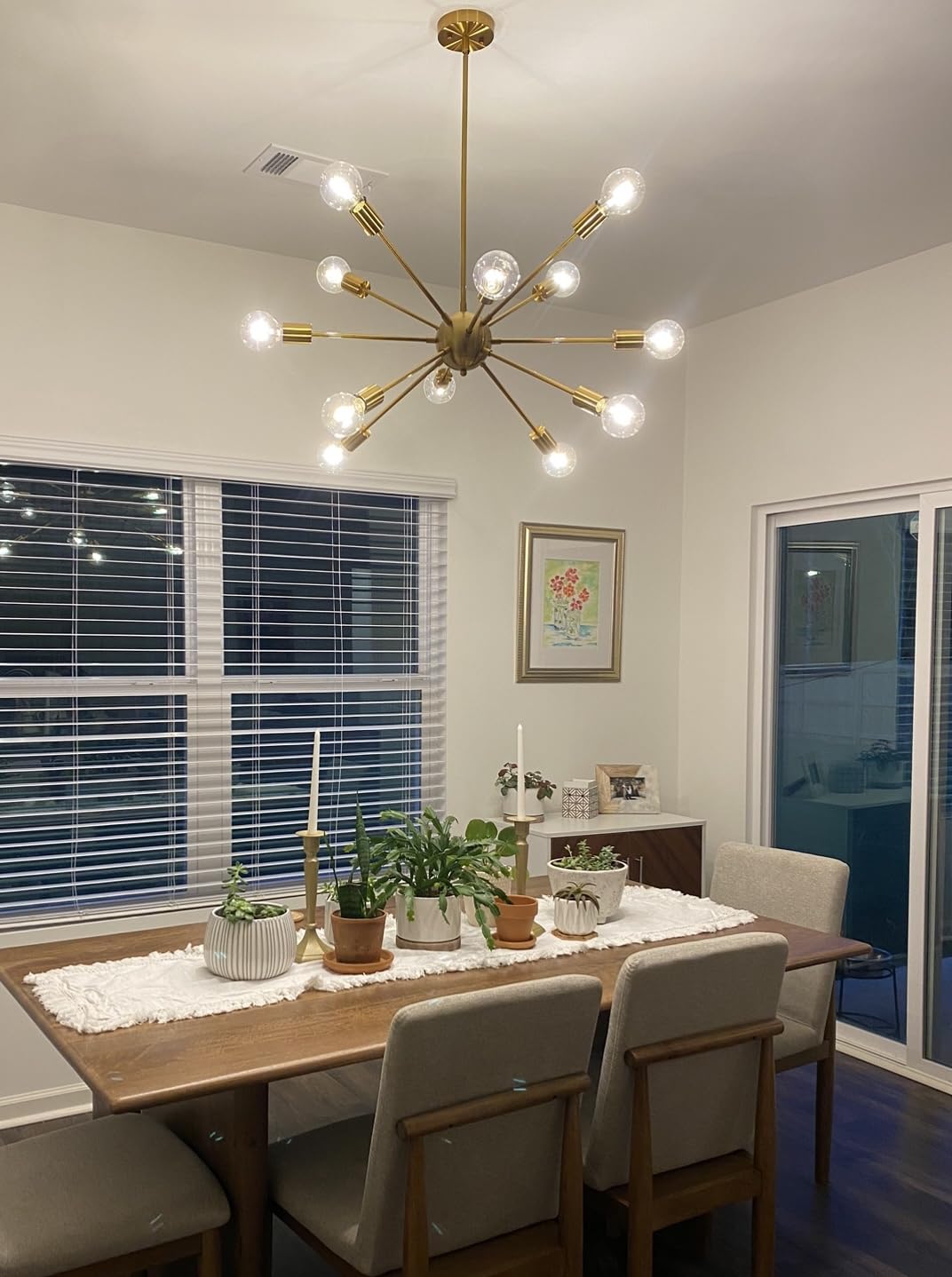 12-Light Gold Sputnik Chandelier, Mid Century Modern Ceiling Light Fixture | Gold Electroplated Finish, Pre-Wired Arms, Adjustable Rods, E26 Bulbs, Dimmable, Dining Room, Living Room, Entryway, Foyer customer photo 1