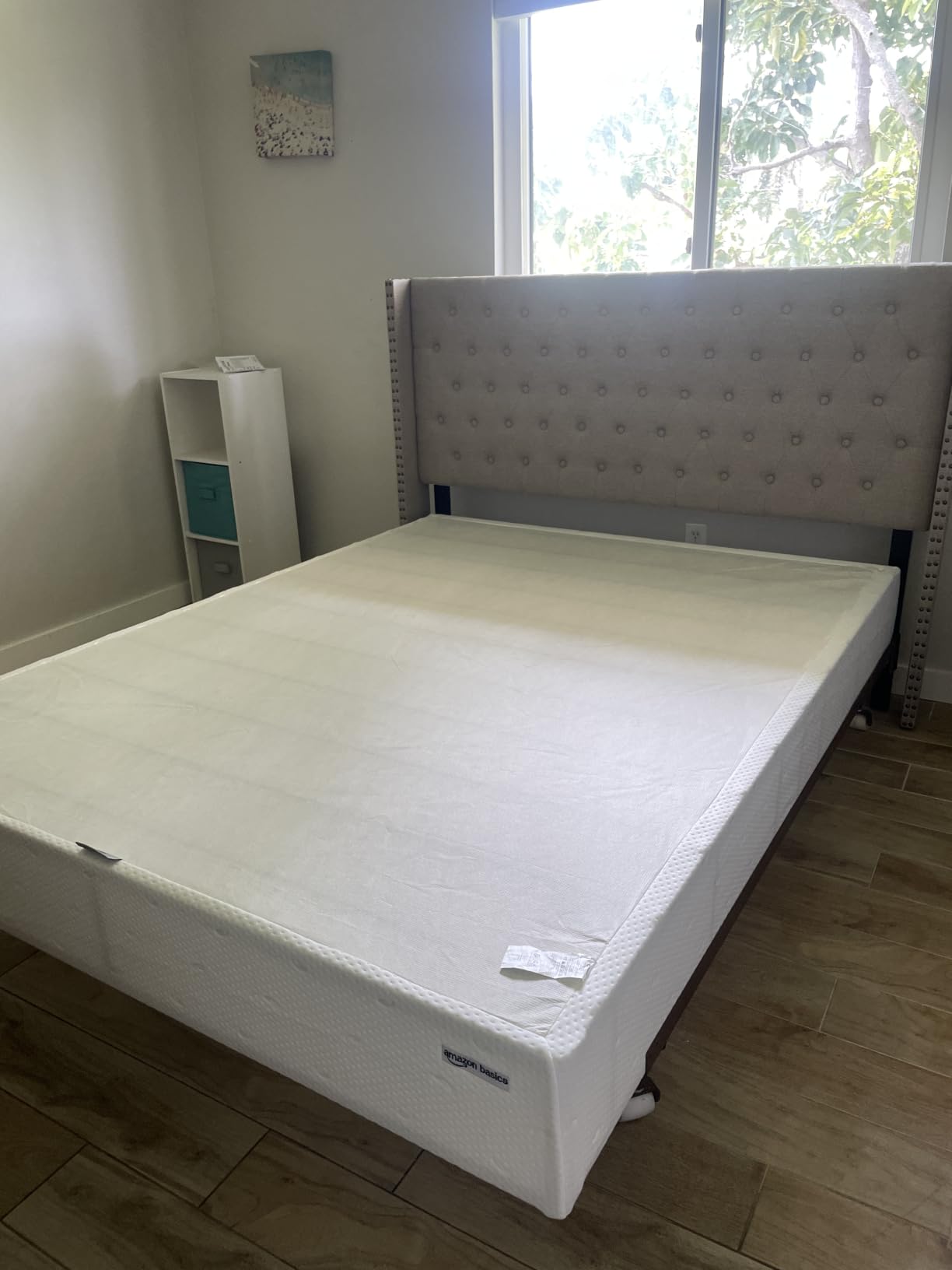 Amazon Basics Smart Box Spring Bed Base, 5-Inch Low Profile Height Mattress Foundation, Sturdy Durable Steel Support, Tool-Free Easy Assembly, Queen, 79