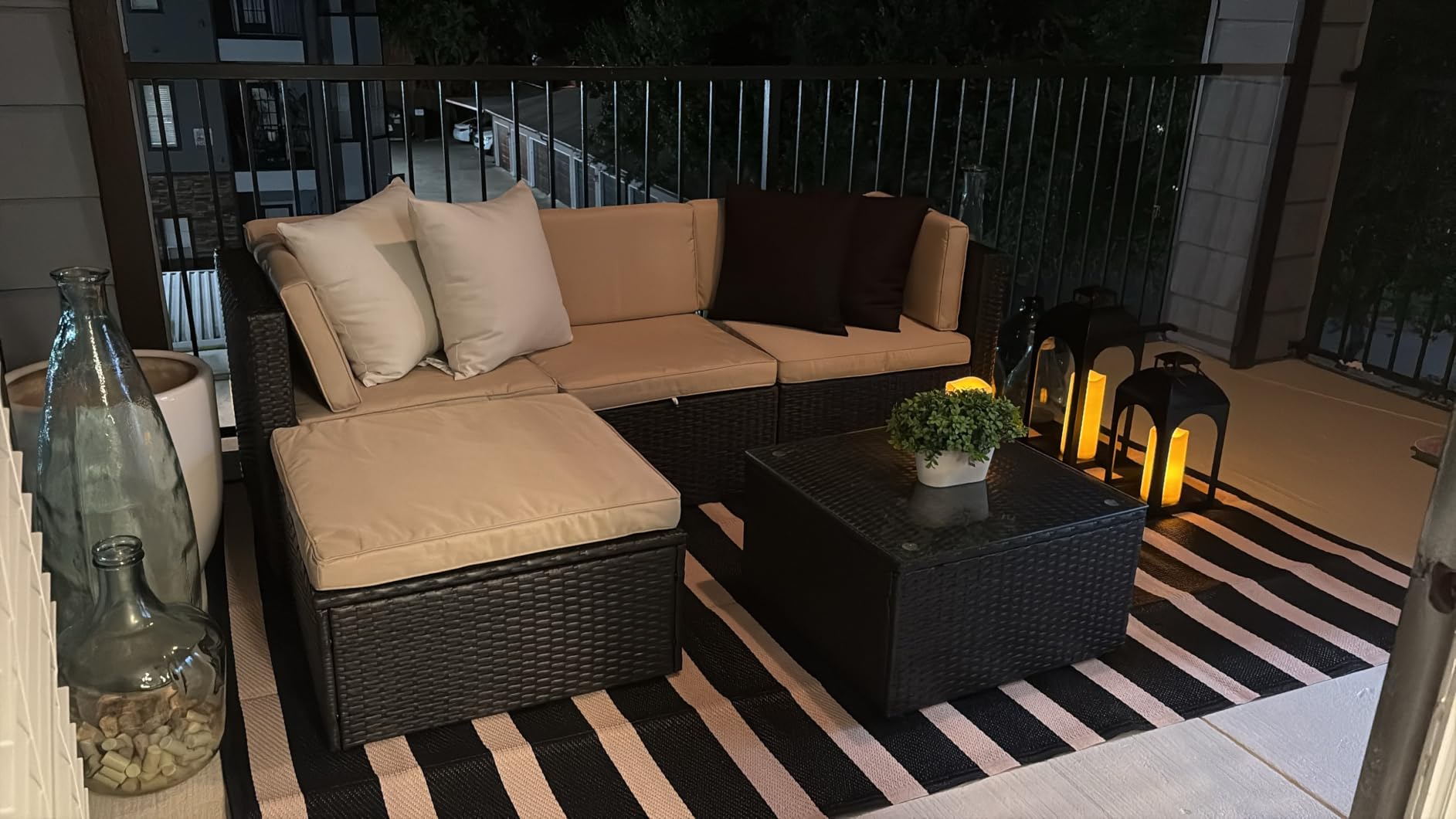 Devoko 5 Pieces Patio Furniture Sets All Weather Outdoor Sectional Patio Sofa Manual Weaving Wicker Rattan Patio Seating Sofas with Cushion and Glass Table (Beige) customer photo 1