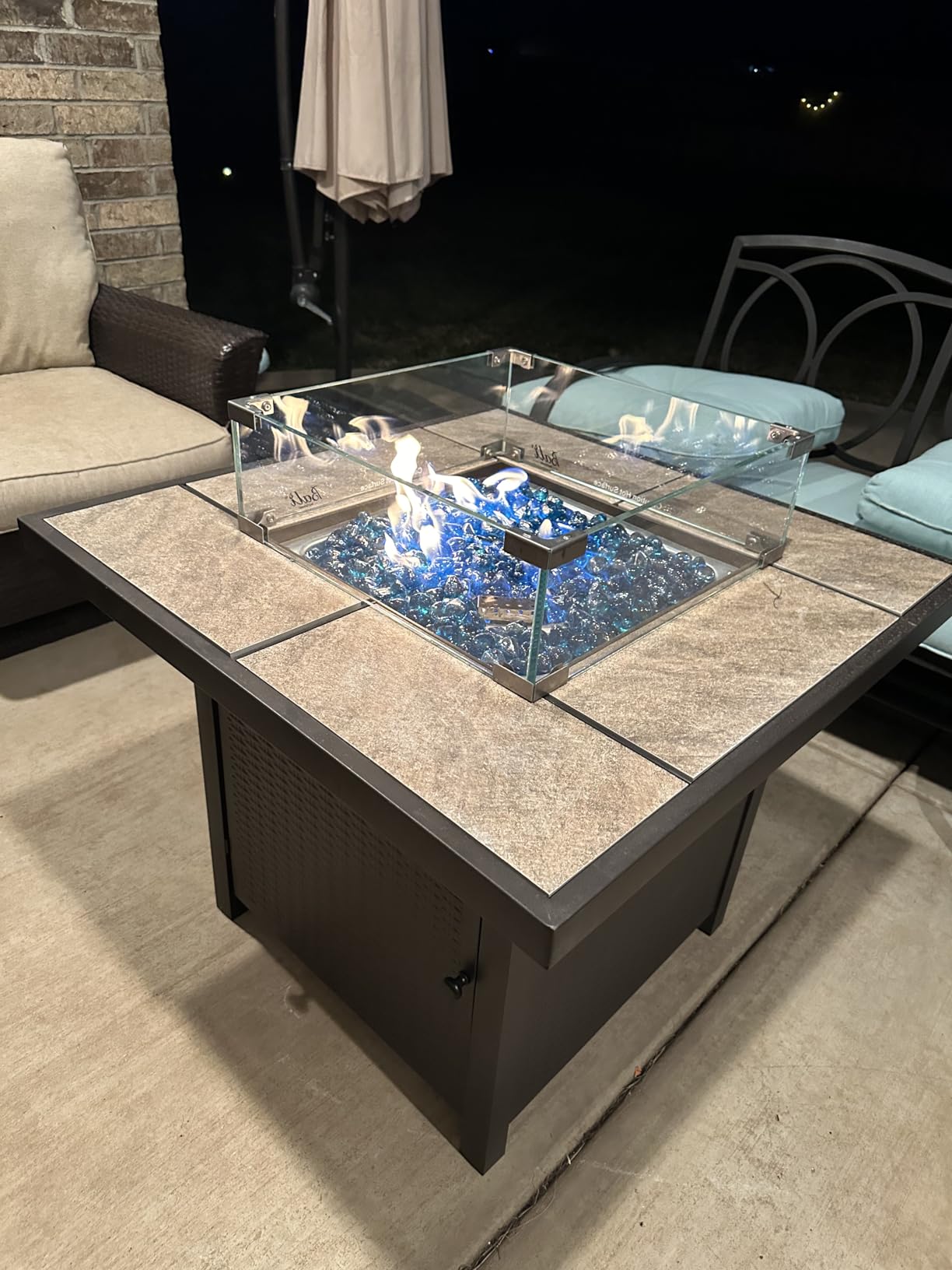 BALI OUTDOORS Propane Gas Fire Pit Table | 32 inch 50,000 BTU Square Gas Firepits for Outside, Brown customer photo 1