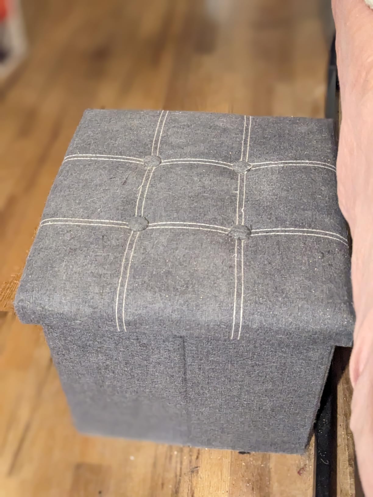 YOUDENOVA Storage Ottoman, Small Ottoman Foot Rest, Ottoman with Storage | 15-Inch Foldable Design Ottoman with Hidden Storage & Padded Seat, Ideal for Dorm, Living Room & Bedroom, Linen-Look Fabric customer photo 2