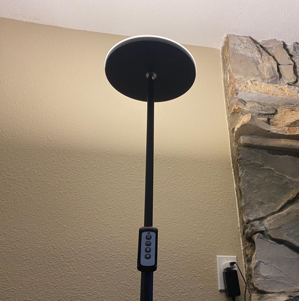 JOOFO LED Torchiere Floor Lamp with Remote, Stepless Dimmable Black | Super bright uplight fills ceilings and dark corners for living rooms, bedrooms, home offices, reading nooks and apartments customer photo 1