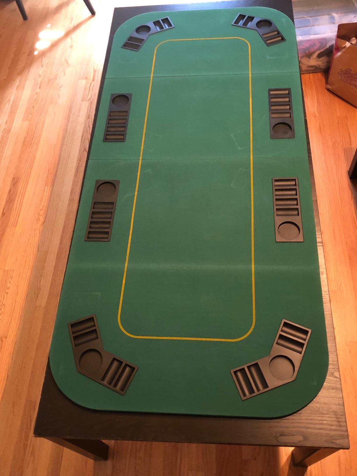 GIANTEX 79 x 36 Inch Poker Table Top, Foldable 8 Player Texas Holdem Poker Table Topper w/Carry Bag, Cup Holders, Chip Trays, Portable Anti-Slip Blackjack Card Board Poker Mat Layout for Casino customer photo 1