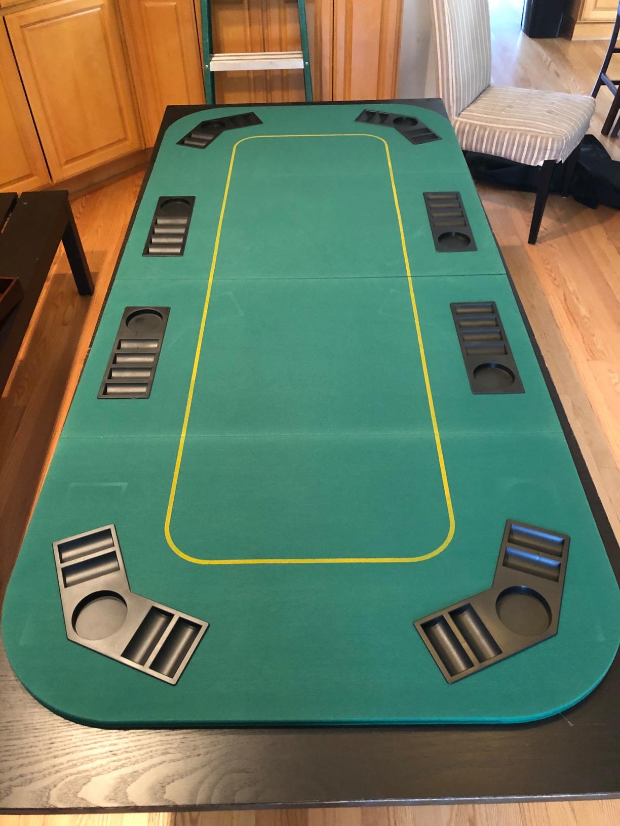 GIANTEX 79 x 36 Inch Poker Table Top, Foldable 8 Player Texas Holdem Poker Table Topper w/Carry Bag, Cup Holders, Chip Trays, Portable Anti-Slip Blackjack Card Board Poker Mat Layout for Casino customer photo 2