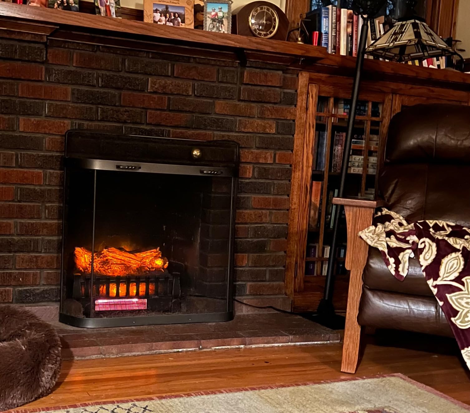 Electric Log Set 1,000 Sq Ft Infrared Heater, Faux Logs Insert with LED Flames for Existing Fireplaces, Crackling Sounds, Remote Control Included customer photo 1