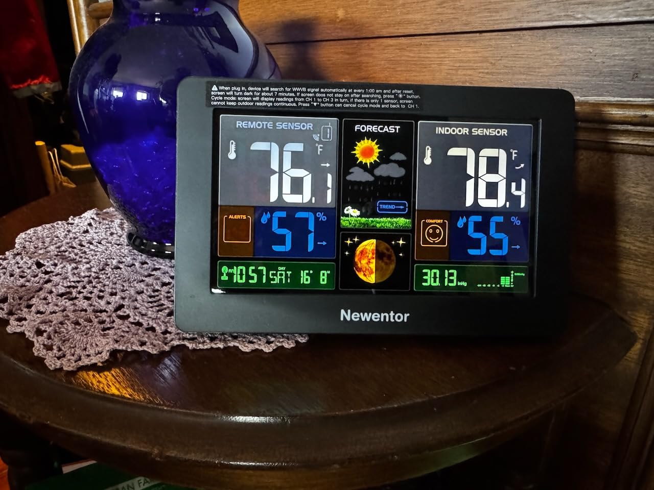 Newentor Weather Station Wireless Indoor Outdoor Thermometer, Black, 1 Sensor | Color Display Digital Weather Thermometer with Atomic Clock, Barometric Pressure, Forecast Station, Adjustable Backlight customer photo 2