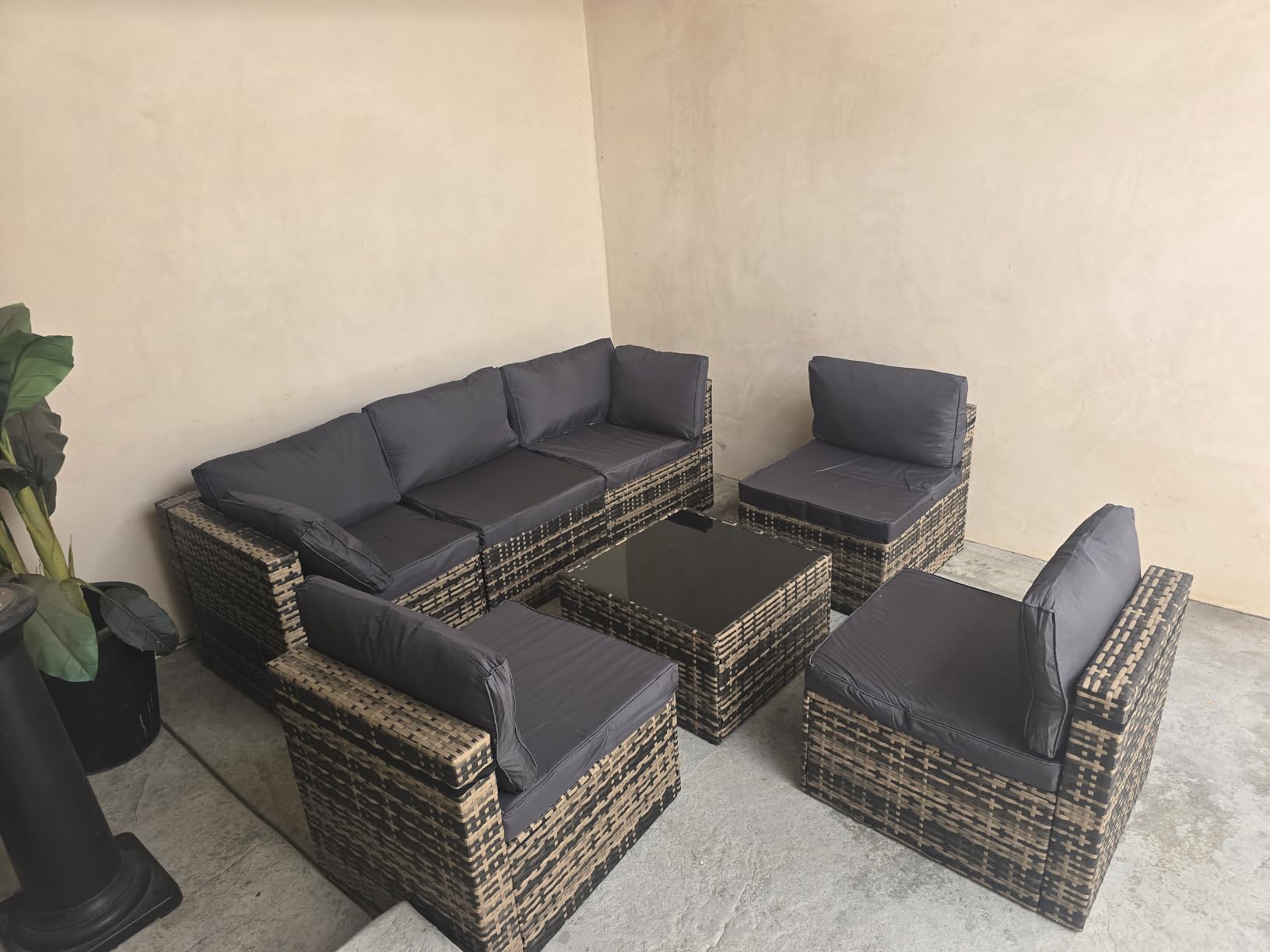 Pamapic 7 Pieces Outdoor Sectional Furniture, Wicker Patio Sectional Furniture Sets, All-Weather Rattan Sectional Sofa Conversation Set with Coffee Table and Washable Couch Cushions Covers customer photo 2