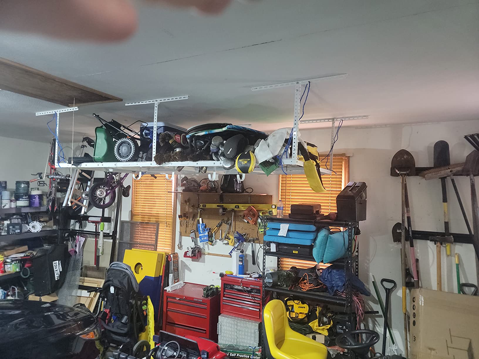 FLEXIMOUNTS 4x8 Overhead Garage Storage Rack with Hooks, Black | 6 Hooks included, 750 lb Capacity, 22-40 inch Adjustable height, Heavy-duty steel, Garage organization, Classic Series customer photo 2