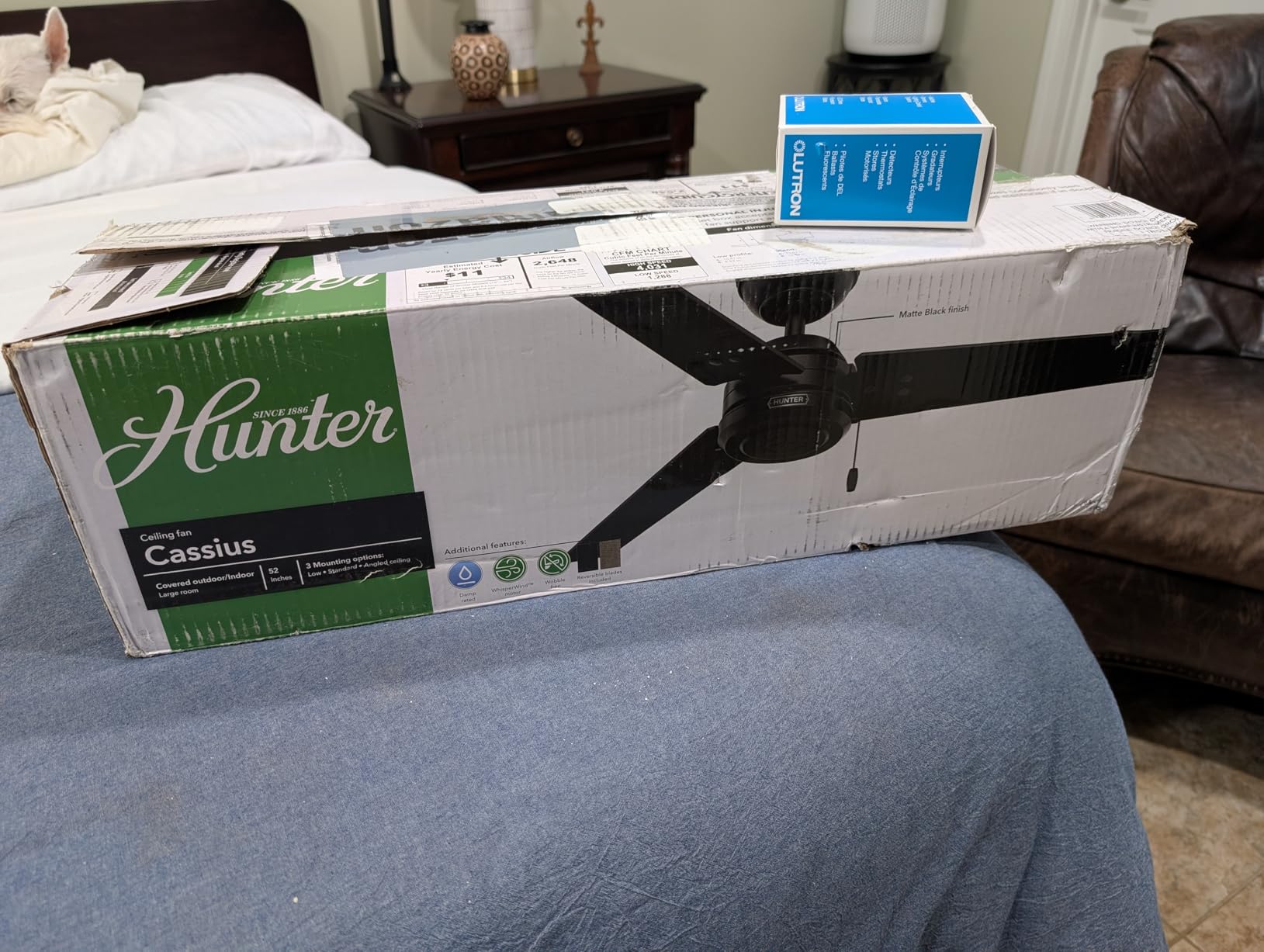 Hunter Cassius, Outdoor or Indoor, Ceiling Fan, 44 inch, Matte Black | No Light, Standard Mount, Pull Chain, 3 Blades, For Living Room, Patio, Porch, Garage customer photo 2