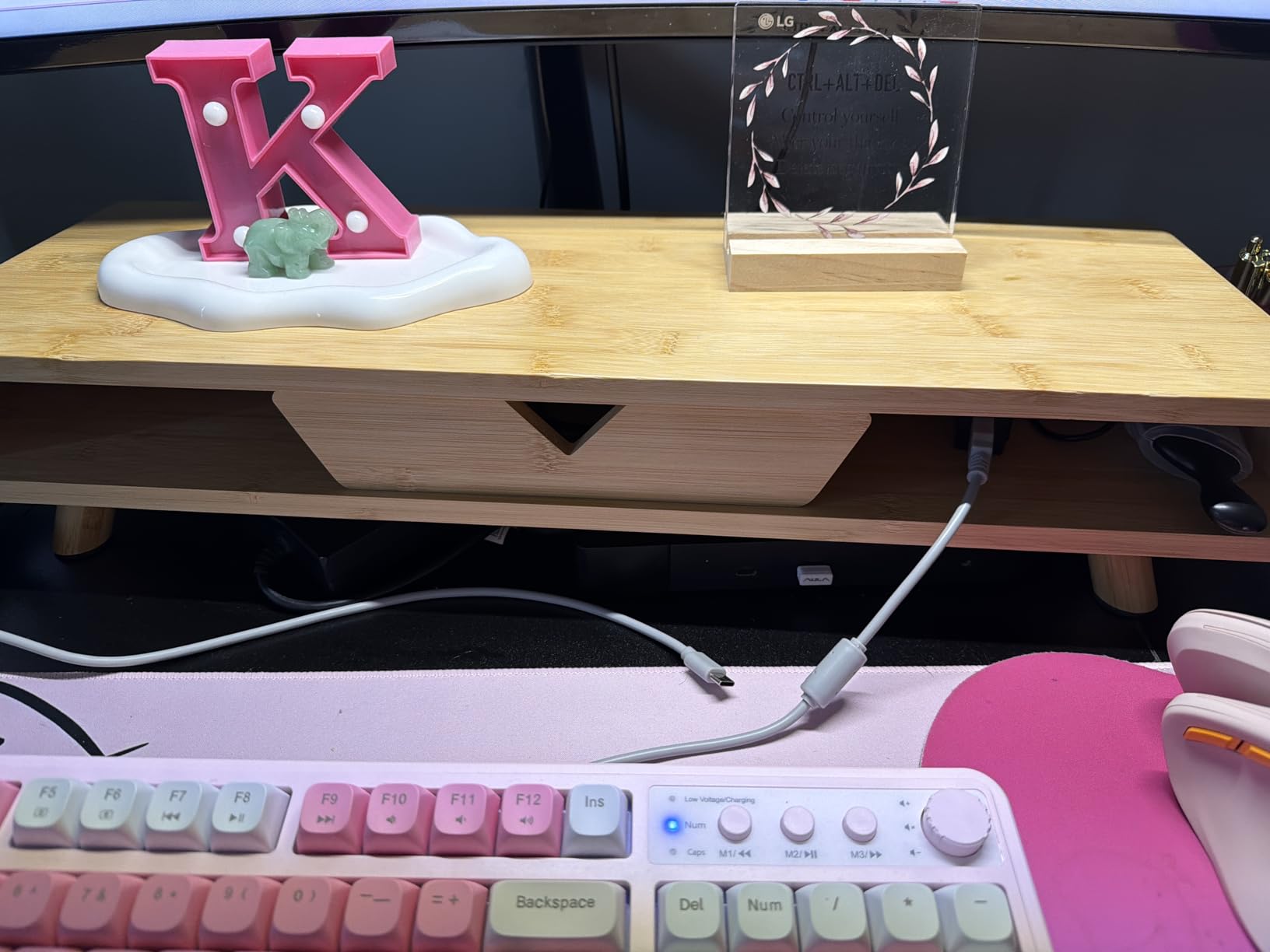 Homerays Bamboo Monitor Stand Riser, No Assembly Required Exquisite Monitor Stand with Drawer Ergonomic Height Wood Monitor Stand customer photo 1