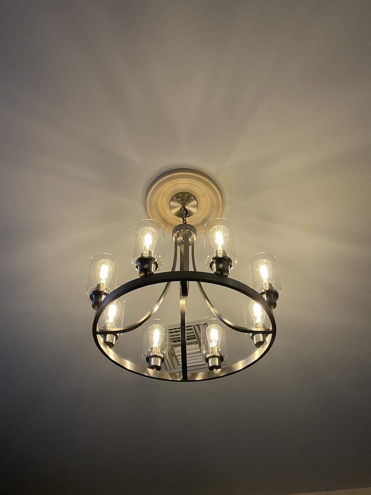 Wagon Wheel Chandelier Black Chandelier Lighting Round 6 Lights with Glass Shade Ceiling Hanging Vintage Rustic Light Fixture for Dining Room Living Room Foyer Porch Kitchen Island customer photo 1