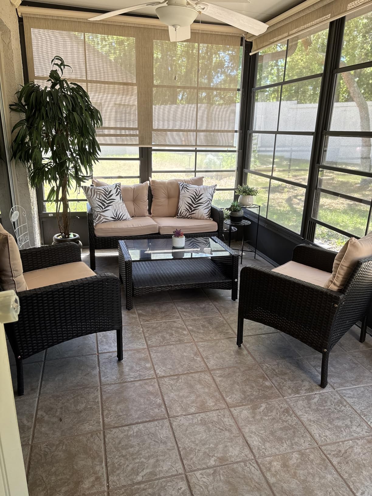 HAPPYGRILL 4-Piece Patio Furniture Set Outdoor Rattan Wicker Conversation Set with Coffee Table, Sectional Sofa Bistro Set with Cushions for Garden Poolside Backyard customer photo 2