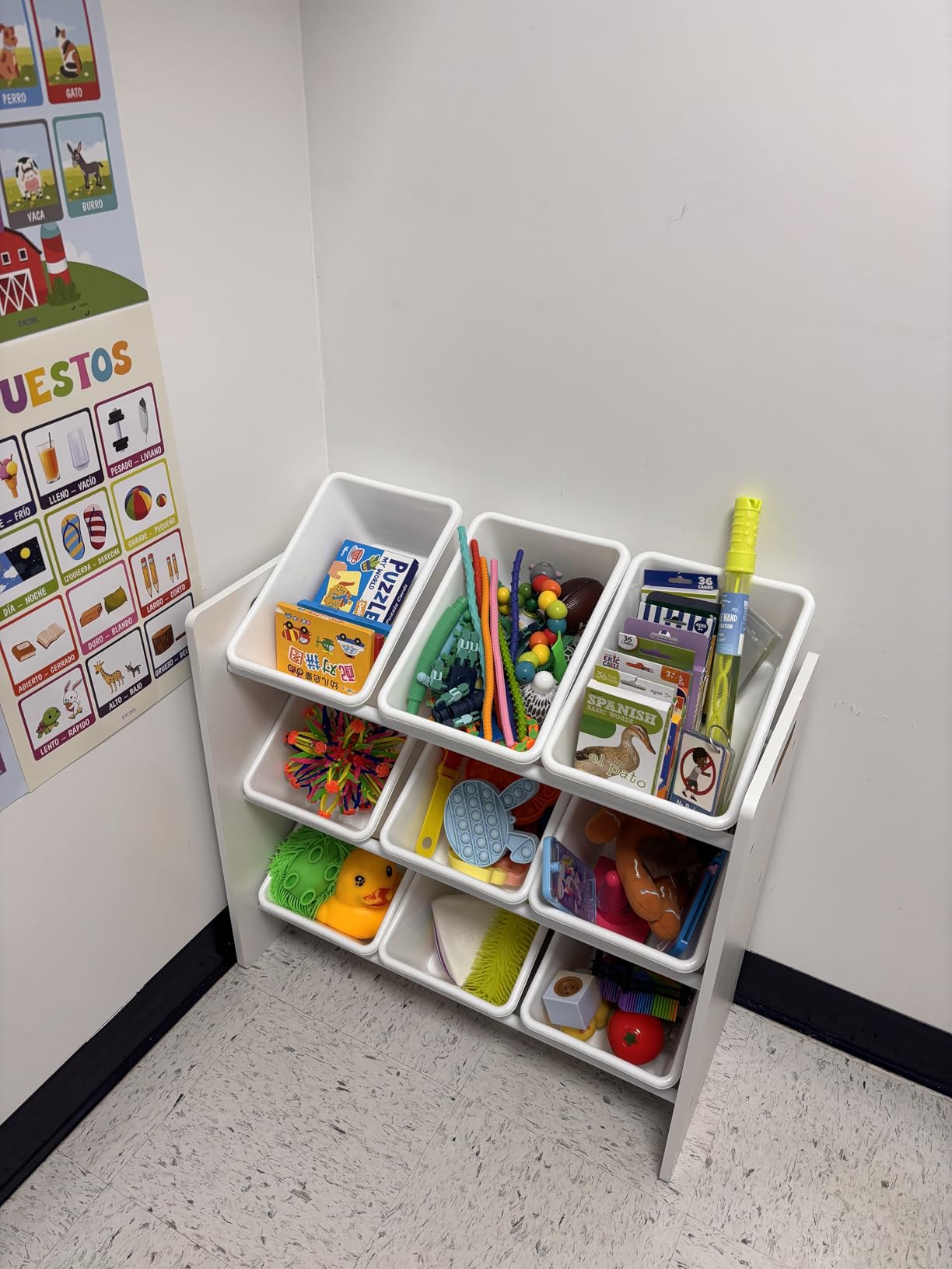 Humble Crew Kids Toy Organizer with 9 Bins, 3 Tier Storage for Playroom | Sturdy wood and steel toddler shelf, removable BPA-free containers, wall anchor anti-tip safety kit for bedroom or classroom customer photo 1